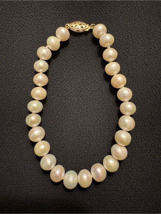 Pearl Jewelry - 14K Gold Genuine Cultured Pearl Bracelet 8” Knotted - Signed CP
